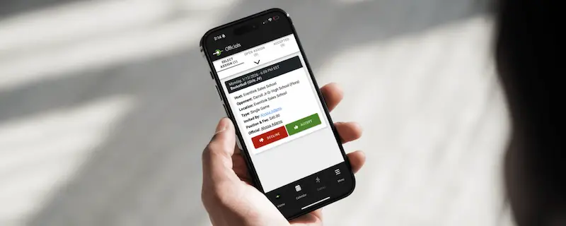 A screenshot of the officials section of the Eventlink® app
